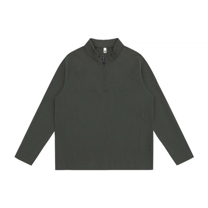 Unisex Grobstruktur-Halbzip-Pullover mit Stehkragen und Boxy-Schnitt Echo Archiv