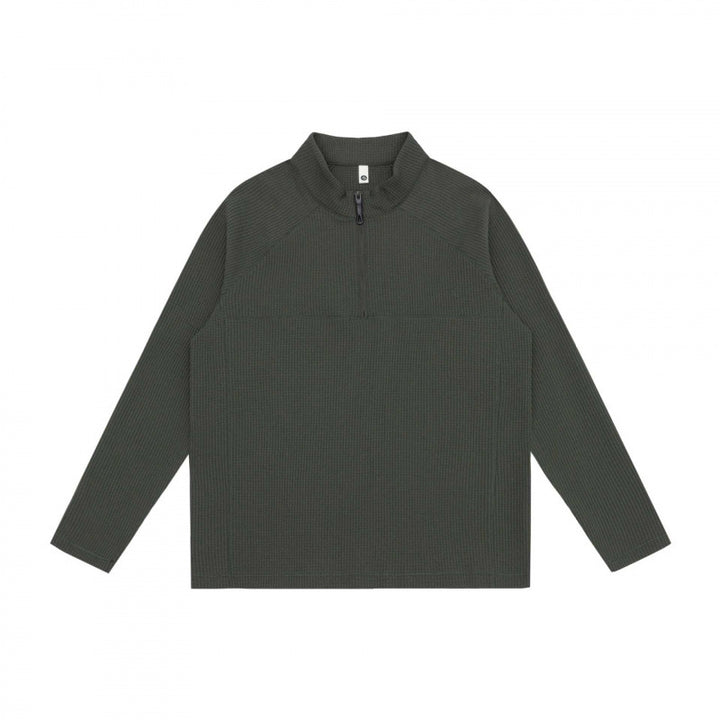 Unisex Grobstruktur-Halbzip-Pullover mit Stehkragen und Boxy-Schnitt Echo Archiv