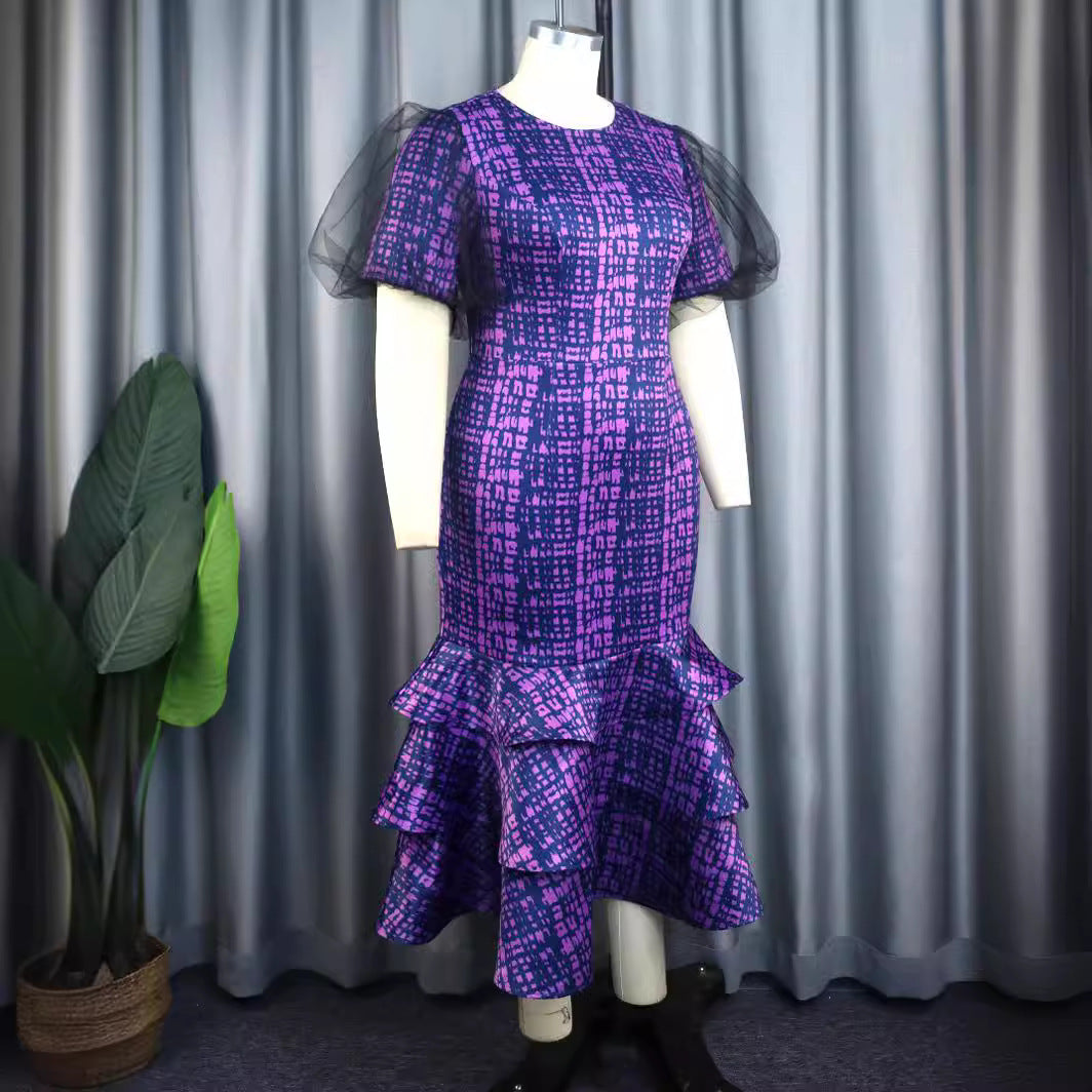 Damen elegantes Abendkleid mit voluminösen Rüschenärmeln und strukturiertem Rock Echo Archiv
