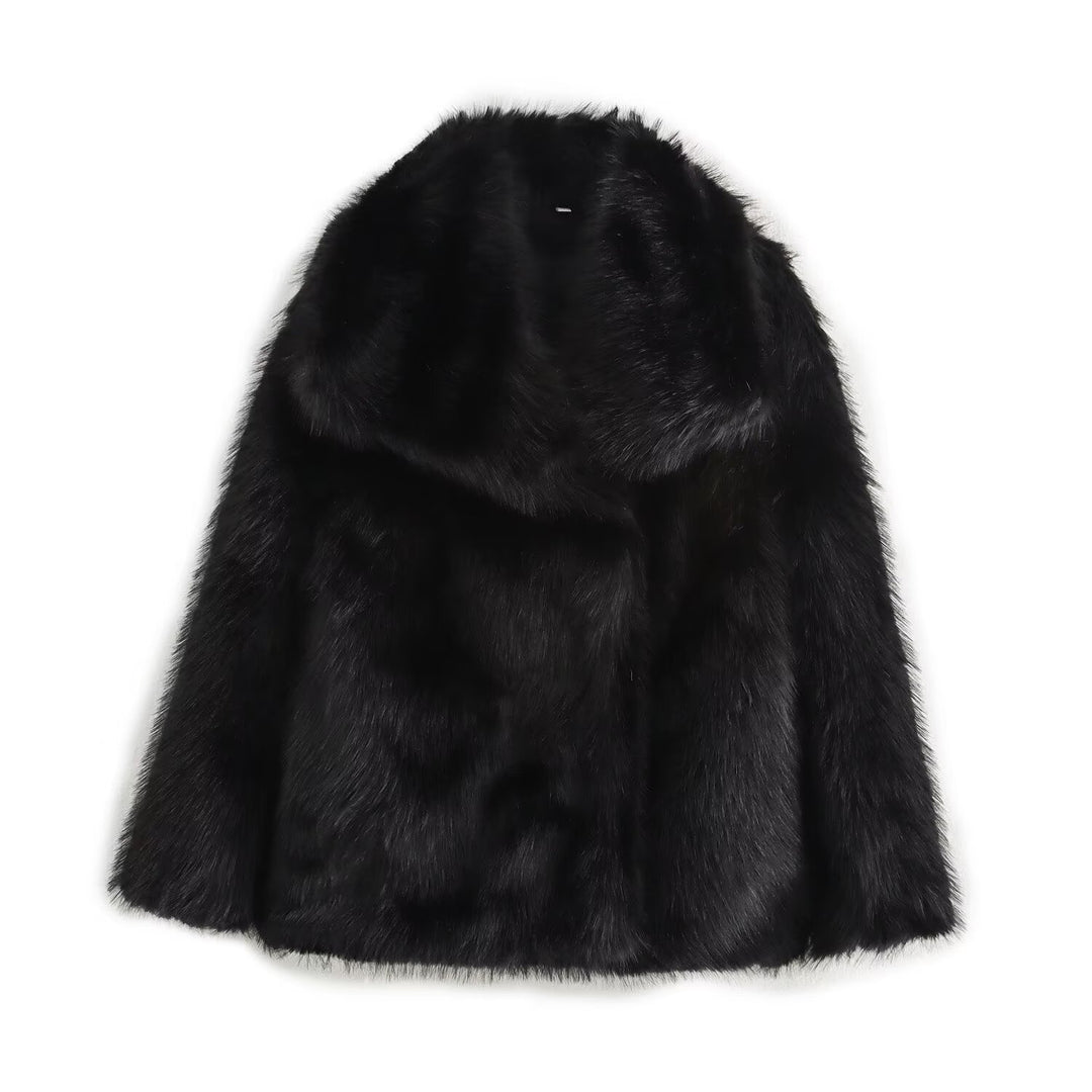 Damen Kurz geschnittener Faux-Fur-Mantel mit voluminösem Schalkragen und geradem Schnitt Echo Archiv