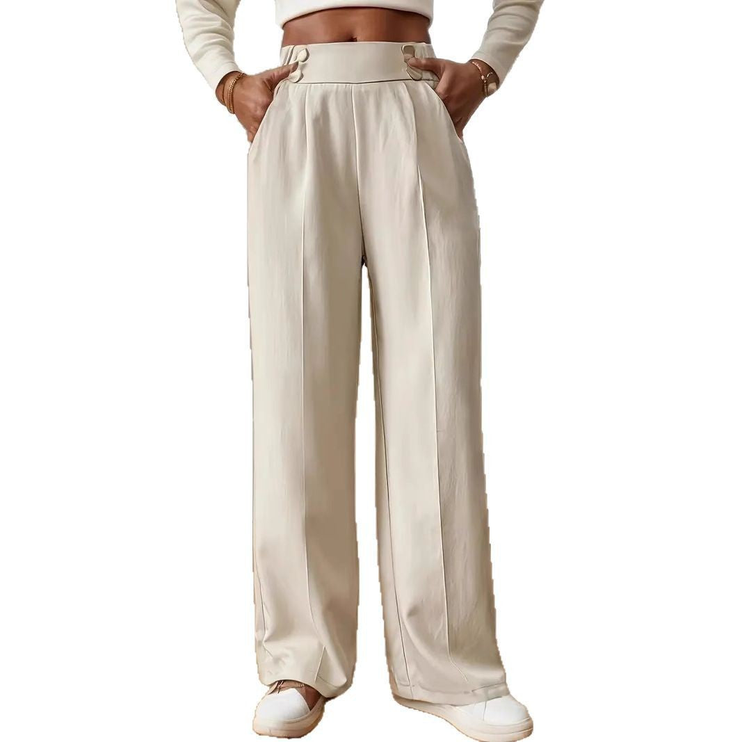 Damen Hochtaillierte Weite Palazzo‑Hose mit Bundknöpfen, Bügelfalte und Eingrifftaschen Echoarchiv