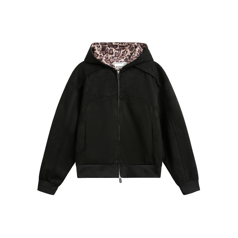 Damen Oversize-Kapuzen-Sweatjacke mit Reißverschluss und gefütterter Leoparden-Kapuze Echoarchiv