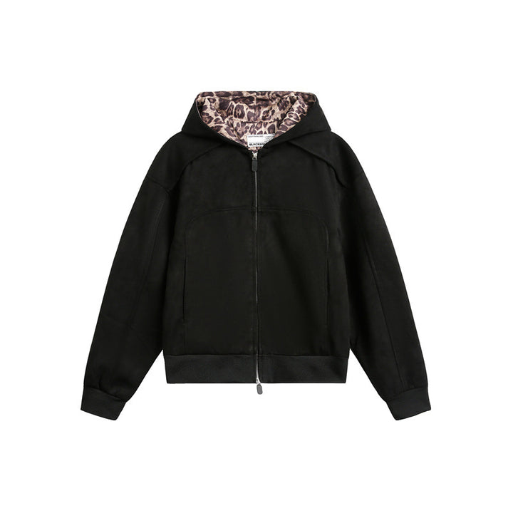 Damen Oversize-Kapuzen-Sweatjacke mit Reißverschluss und gefütterter Leoparden-Kapuze Echoarchiv