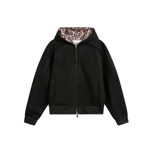 Damen Oversize-Kapuzen-Sweatjacke mit Reißverschluss und gefütterter Leoparden-Kapuze Echoarchiv