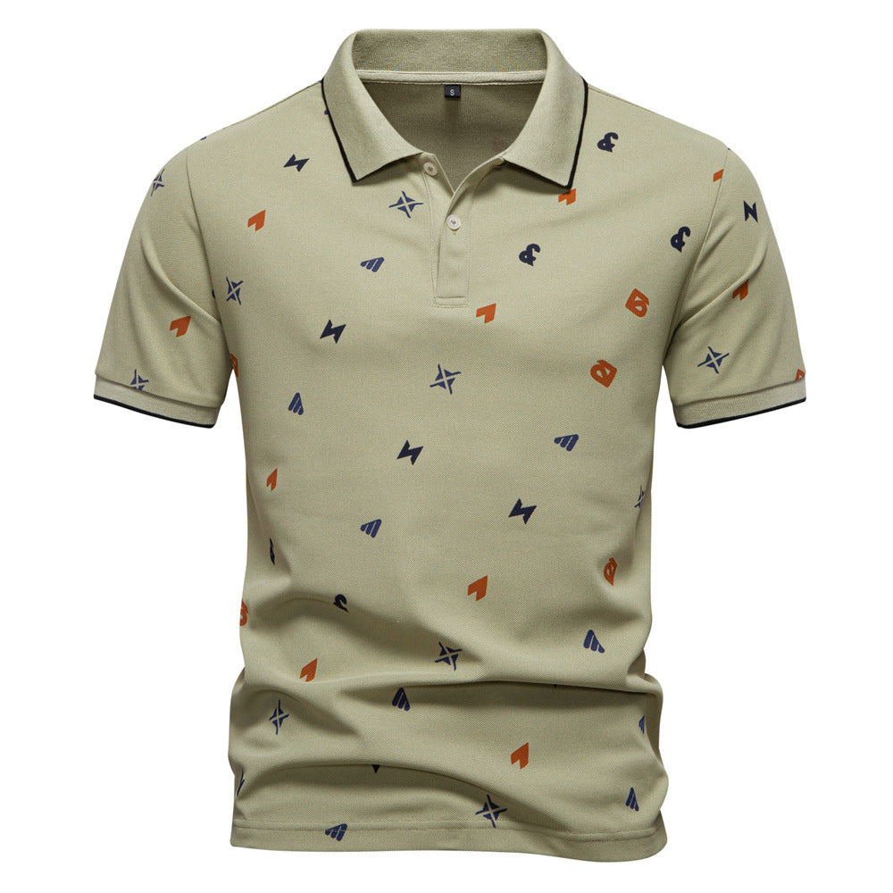 Herren nan legeres kurzärmeliges Piqué-Poloshirt mit geometrischem Allover-Print, Kentkragen und kontrastbesatz Echo Archiv