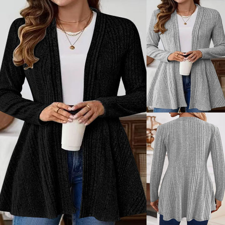 Damen Offener Gerippter Longcardigan mit ausgestelltem Saum Echoarchiv