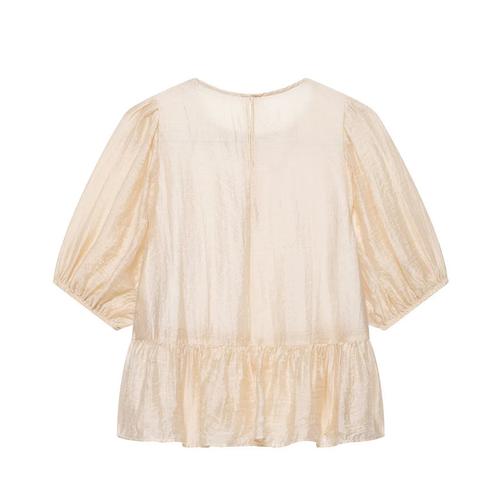 Damen Häkel-Overlay-Bluse mit Volant-Underlayer und Puffärmeln Echo Archiv
