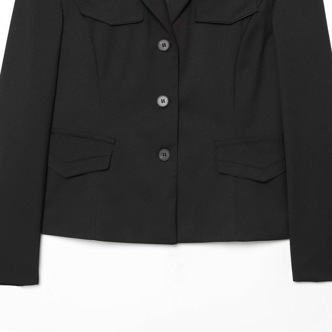 Damen Cropped Military-inspirierter Kurzblazer mit Schulterpatten und Pattentaschen Echoarchiv