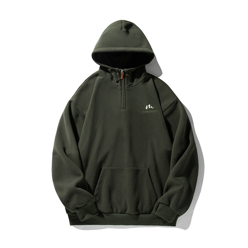 Unisex Fleece-Halbzip-Kapuzenpullover mit Kängurutasche und geripptem Saum Echo Archiv