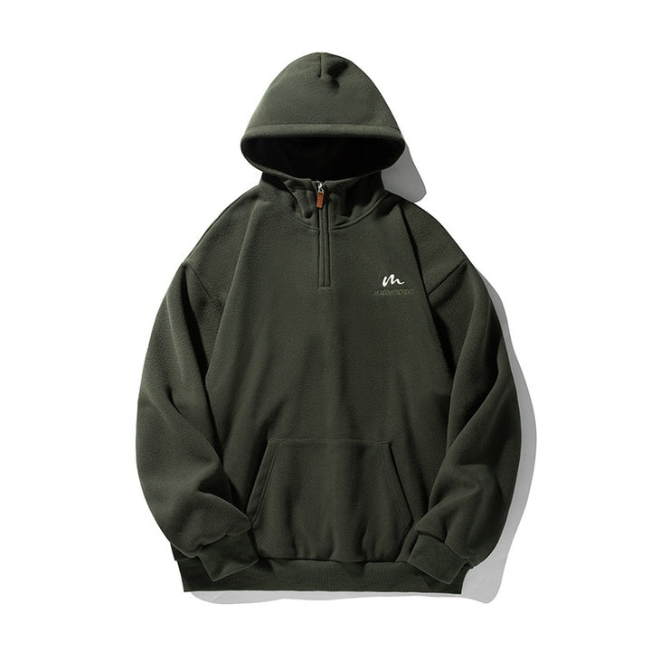 Unisex Fleece-Halbzip-Kapuzenpullover mit Kängurutasche und geripptem Saum Echo Archiv