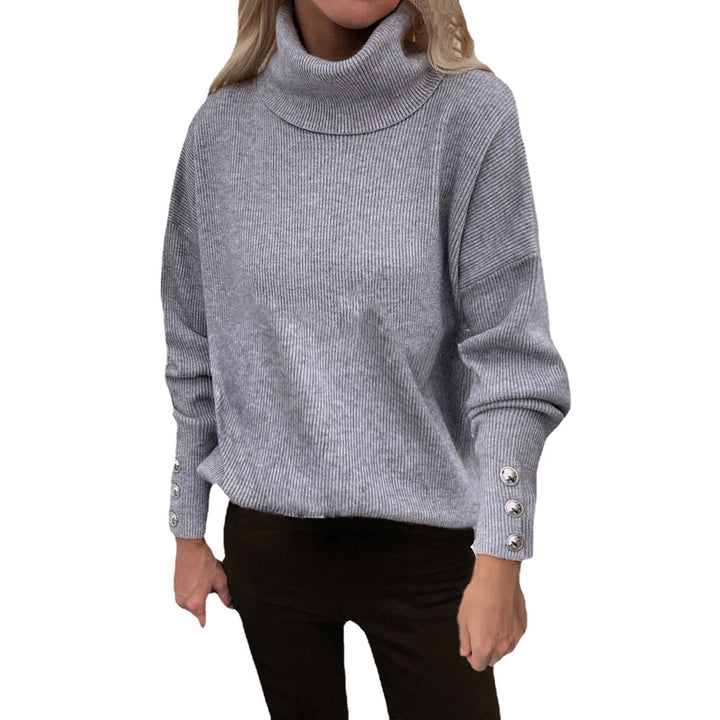 Damen Gerippter Rollkragenpullover mit Oversize-Schnitt und Zierknopfmanschetten Echoarchiv