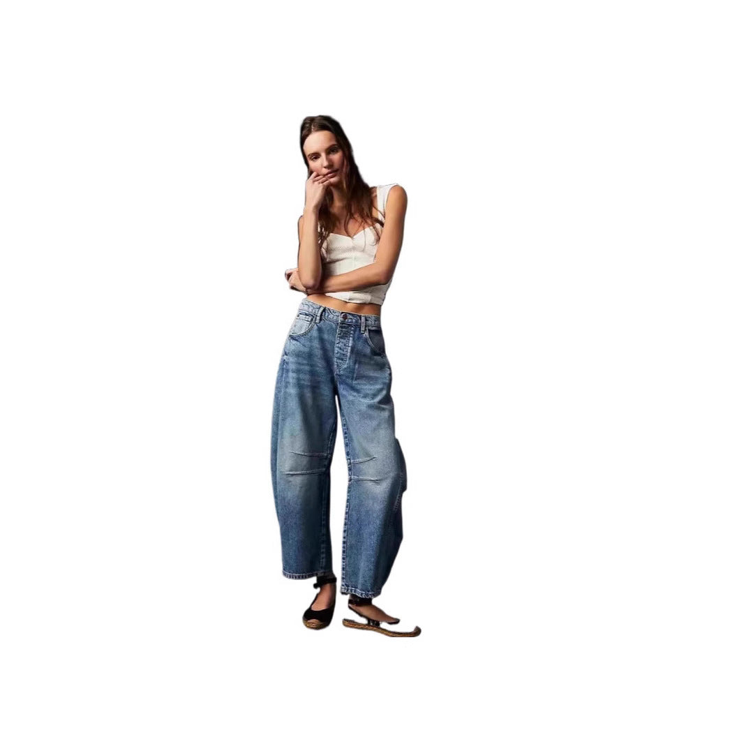 Damen nan weite Jeans mit hoher Taille, geradem Bein und entspanntem Sitz Echo Archiv