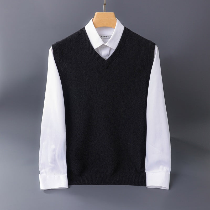Herren Feine V‑Ausschnitt Strickweste aus Merino‑Blend mit geripptem Saum Echoarchiv