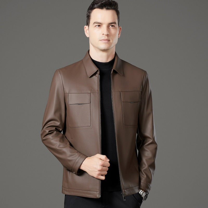 Herren stilvolle Kunstlederjacke mit praktischen Taschen Echoarchiv