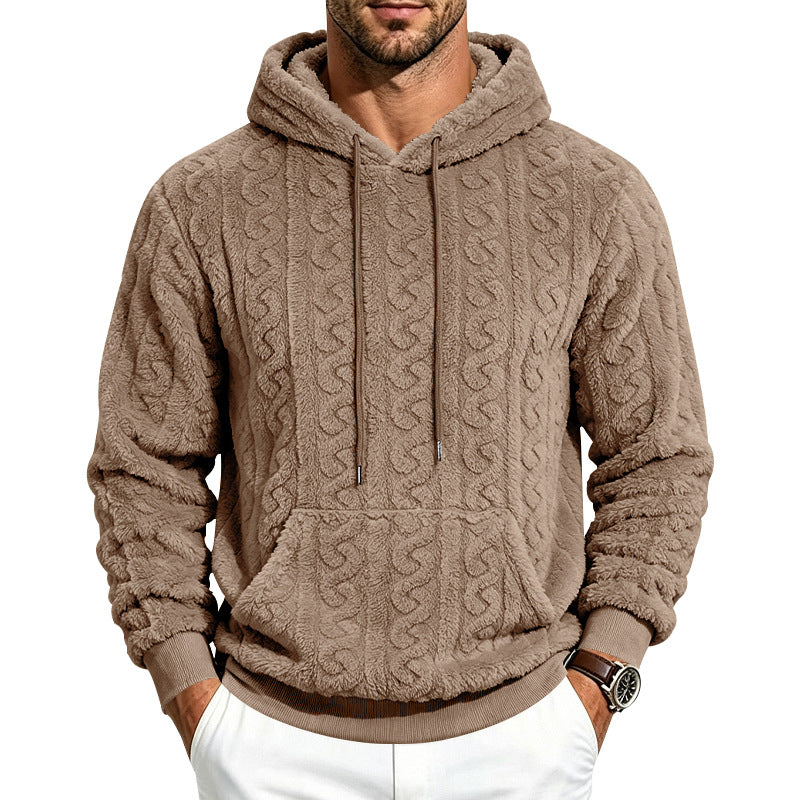 Herren Teddy-Fleecepullover mit Zopfmuster, Kapuze und Kängurutasche Echoarchiv