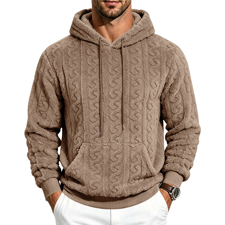 Herren Teddy-Fleecepullover mit Zopfmuster, Kapuze und Kängurutasche Echoarchiv