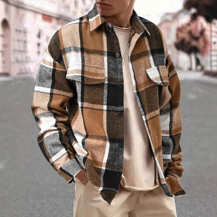 Herren Karierte Flanelljacke mit zwei Brusttaschen und modernem Schnitt Echoarchiv