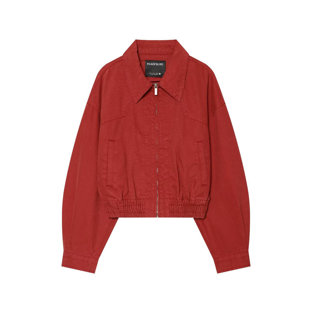 Damen Cropped Boxy‑Bomberjacke mit Hemdkragen, Reißverschluss und elastischem Saum Echoarchiv
