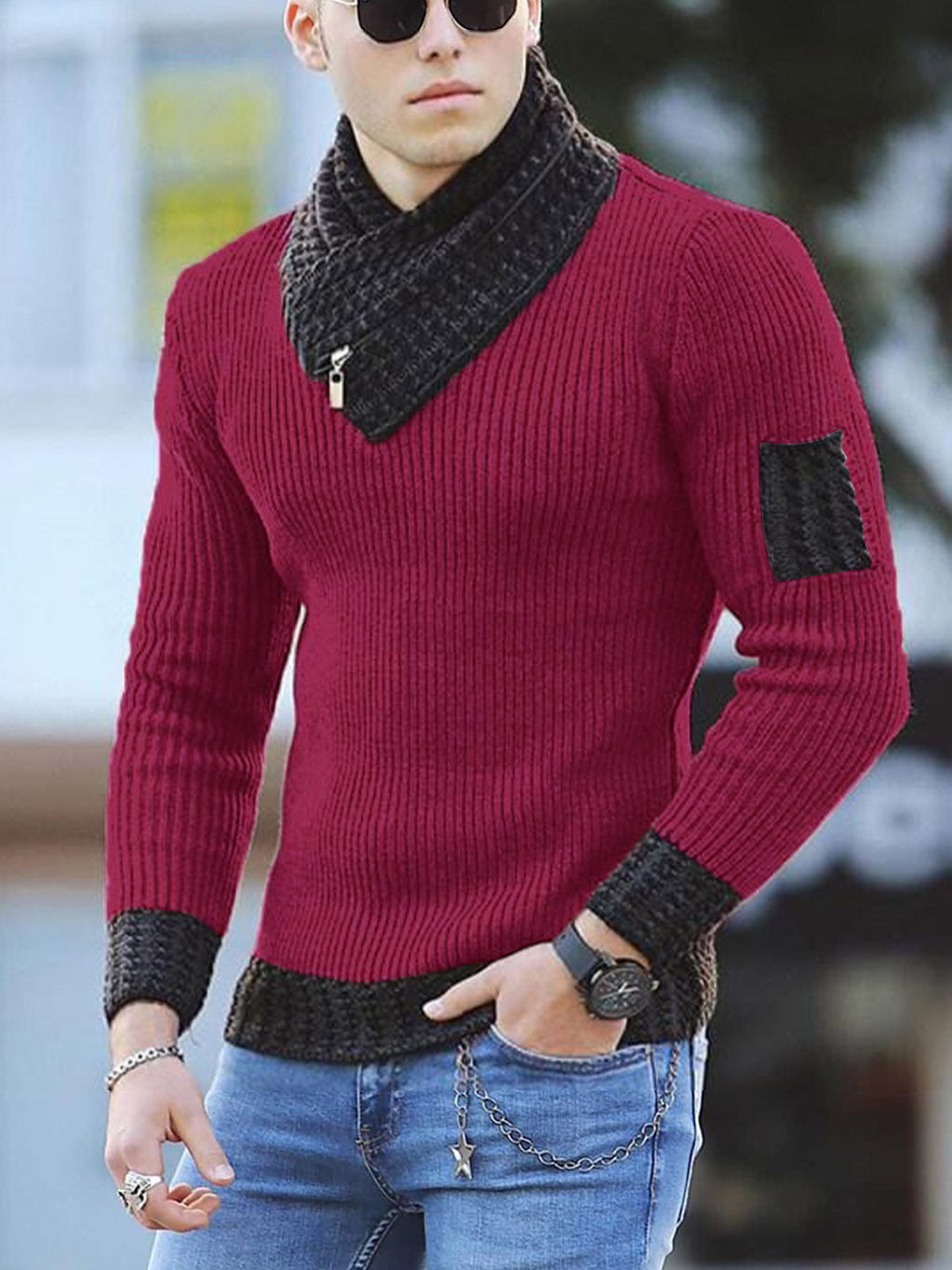Herren strukturierter Pullover mit modernem Stehkragen Echoarchiv