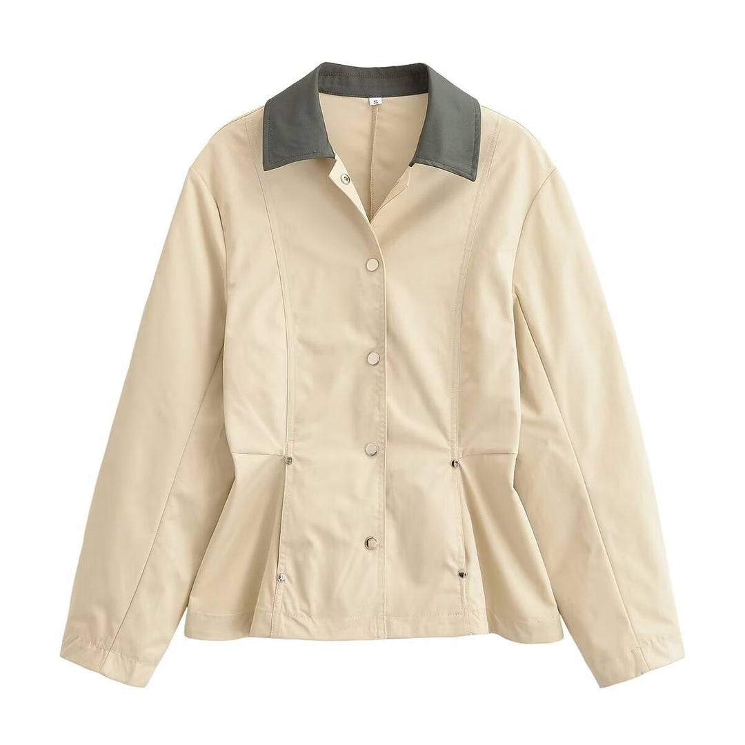 Damen Taillierte leichte Übergangsjacke mit Kontrastkragen und Druckknopfleiste Echo Archiv