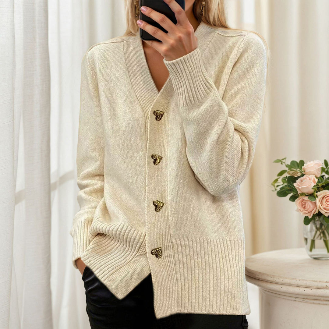 Damen nan lockerer Strickcardigan mit Herzknöpfen und geripptem Saum Echo Archiv