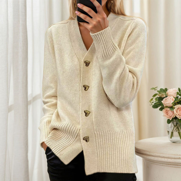 Damen nan lockerer Strickcardigan mit Herzknöpfen und geripptem Saum Echo Archiv