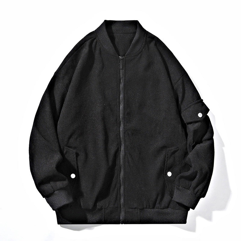Herren Bomberjacke im Cordstruktur-Look mit Utility-Ärmeltasche, verdecktem Reißverschluss & gerippten Bündchen Echoarchiv