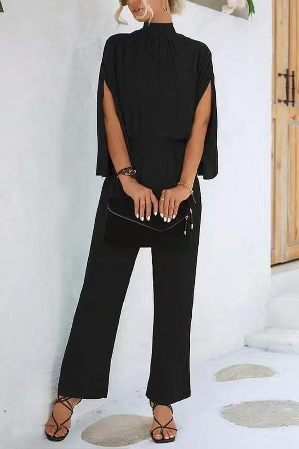 Damen eleganter Jumpsuit mit weitem Bein und Chiffon-Ärmeln Echo Archiv