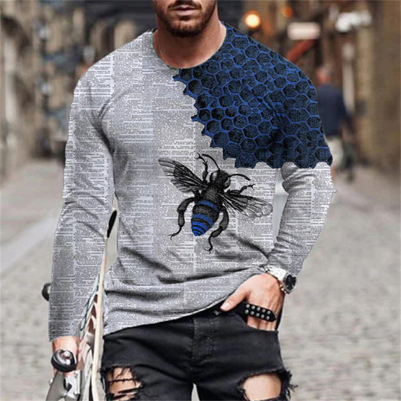 Herren Langarmshirt mit kreativem Bienen- und Honigwabenmuster Echoarchiv