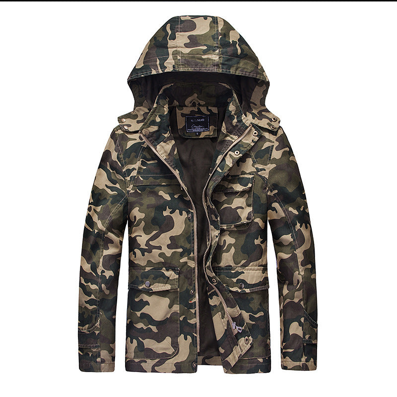 Herren leichte Camouflage Feldjacke mit Kapuze, Kordelzug und Multifunktions‑Taschen – Taviero