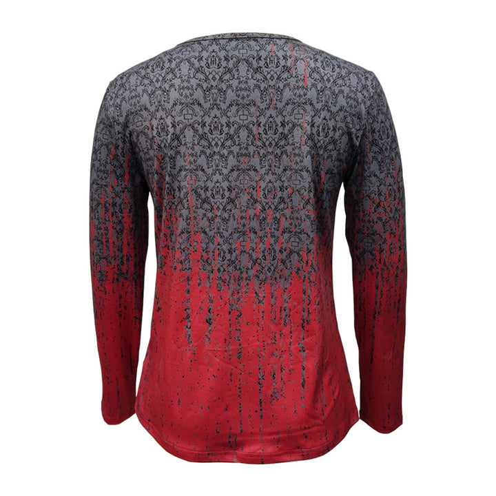 Damen Langarmshirt mit Reißverschluss-V-Ausschnitt und strukturierter Ombré-Print – Avérine