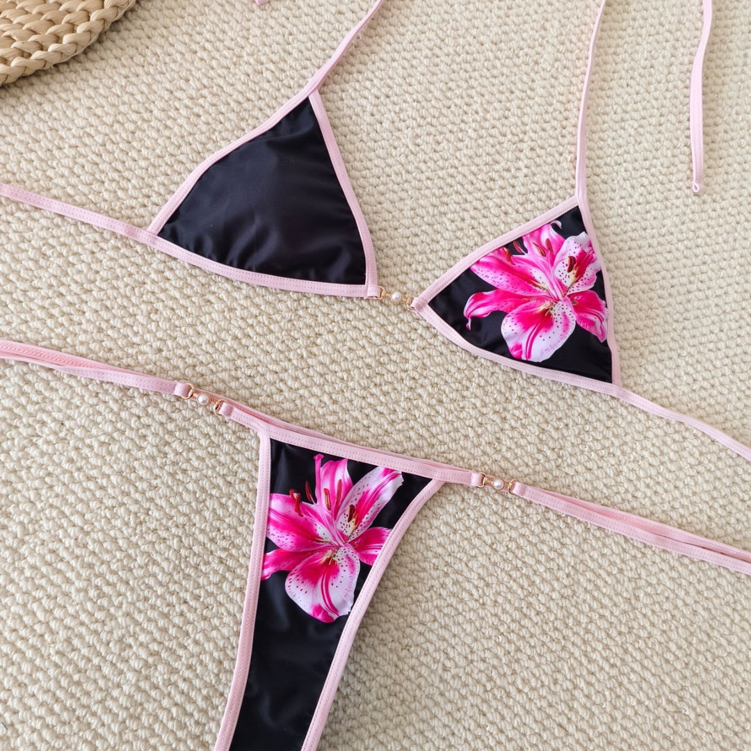 Damen Triangel-Bikini mit floralen Akzenten und verstellbaren Bändern Echo Archiv