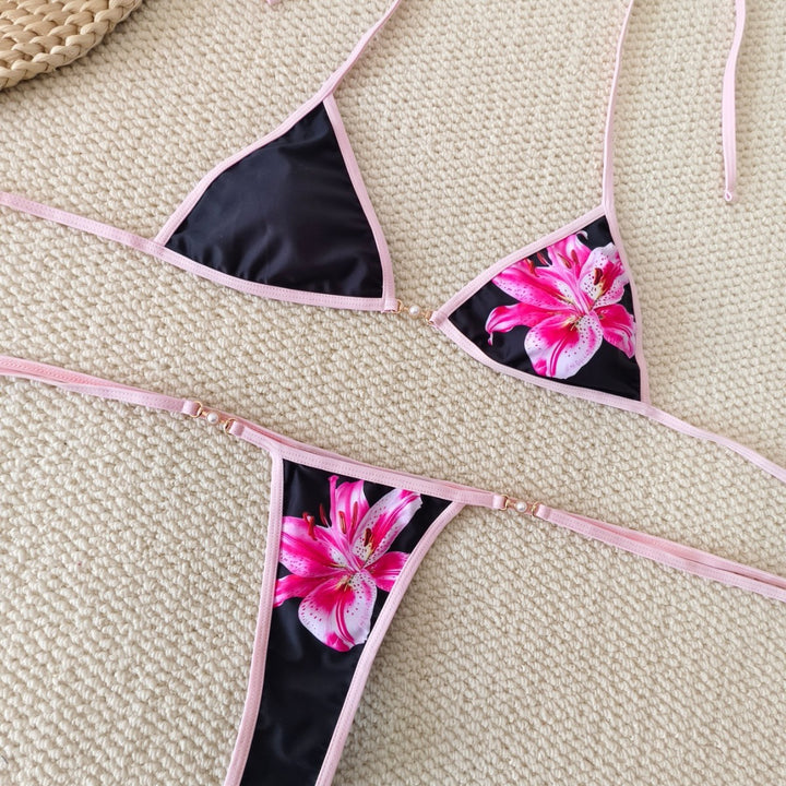 Damen Triangel-Bikini mit floralen Akzenten und verstellbaren Bändern Echo Archiv