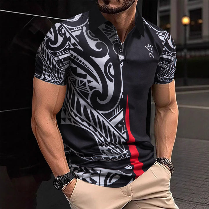 Herren Poloshirt mit modernem tribal Design und atmungsaktiver Funktionalität Echoarchiv