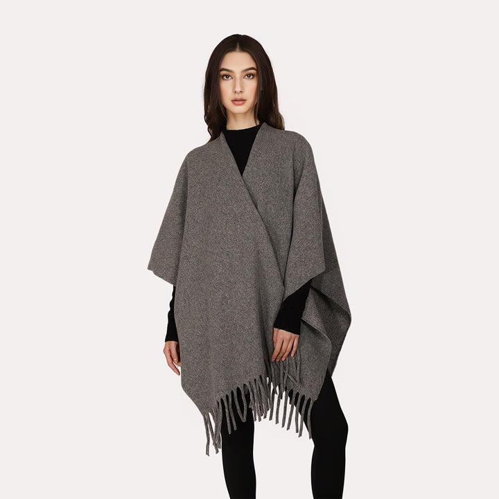 Damen Kaschmir‑Optik Capeponcho mit Fransen und offenem Oversize‑Schnitt Echo Archiv
