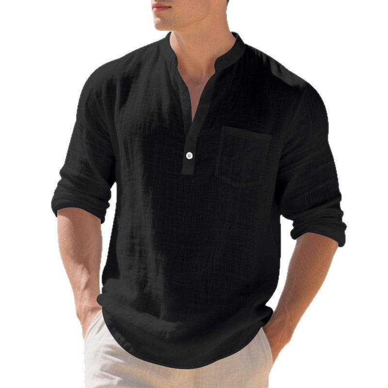 Herren lässiges Langarmshirt mit Hemdkragen und Brusttasche Echoarchiv
