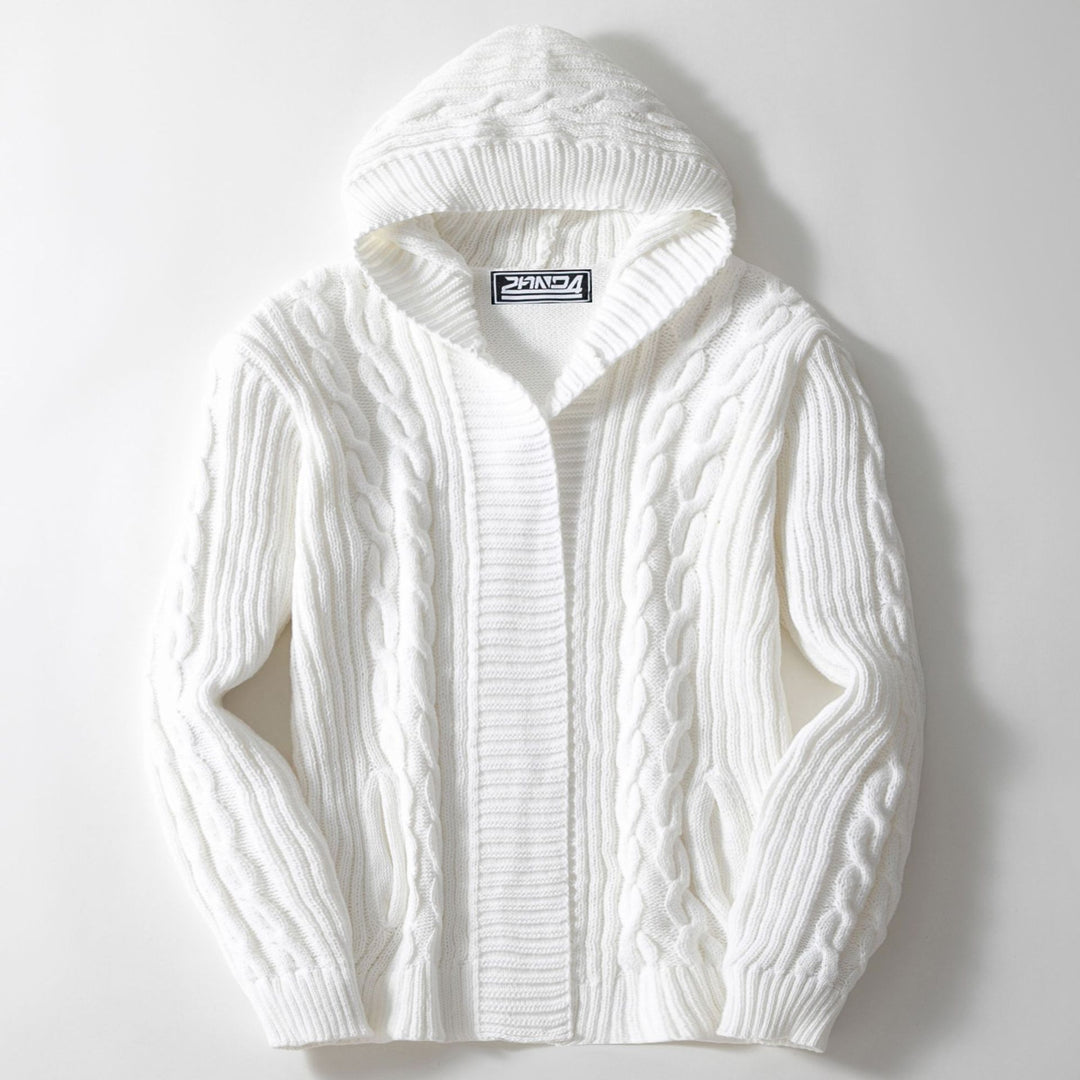 Herren Grobstrickjacke mit weitem Kragen und Kabelmuster Echoarchiv