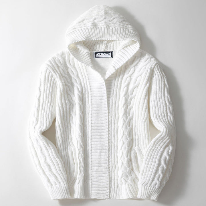 Herren Grobstrickjacke mit weitem Kragen und Kabelmuster Echoarchiv
