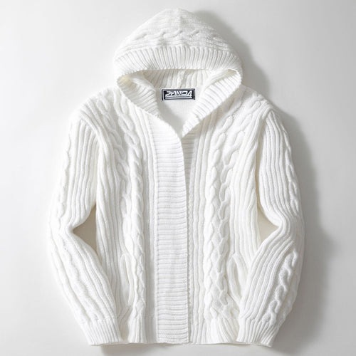Herren Grobstrickjacke mit weitem Kragen und Kabelmuster Echoarchiv