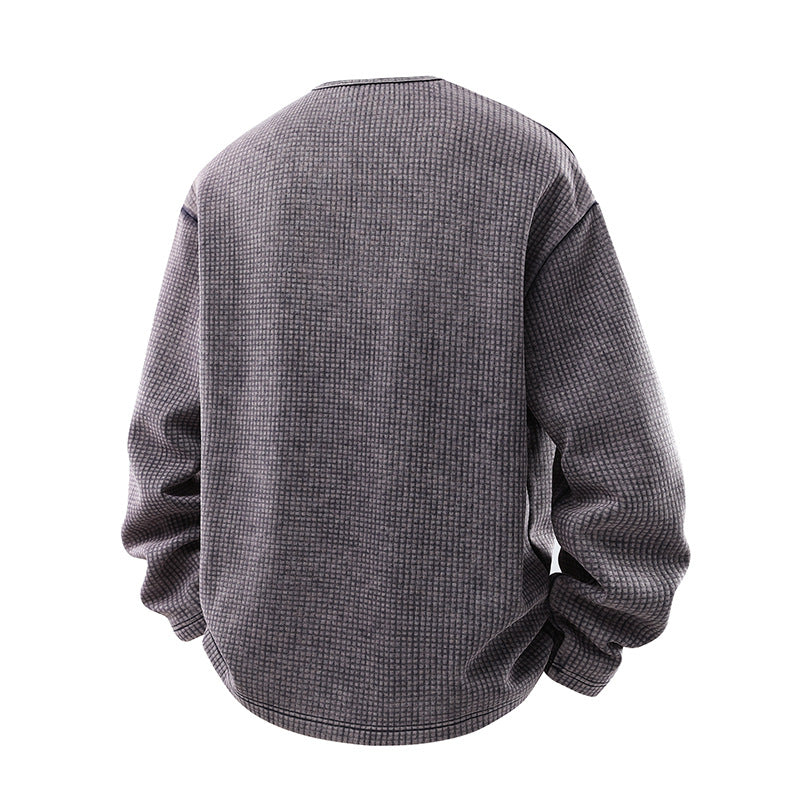 Herren Waffelstrick-Longsleeve mit V‑Schlitzkragen und Relaxed-Fit Echo Archiv