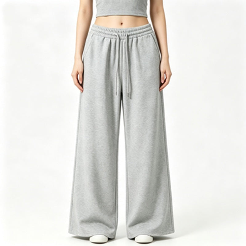 Damen weite High-Waist Loungehose mit elastischem Bund, Kordelzug und fließendem Jersey – Avélisse