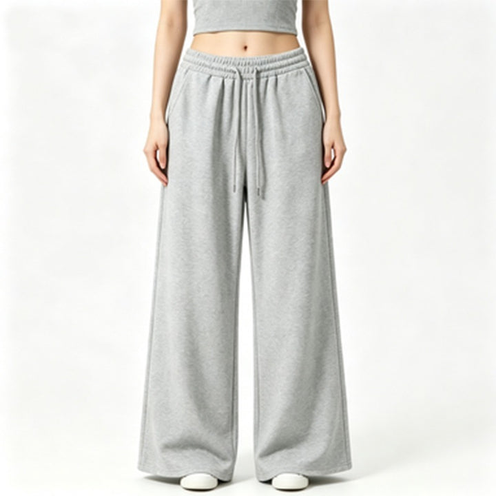 Damen weite High-Waist Loungehose mit elastischem Bund, Kordelzug und fließendem Jersey – Avélisse