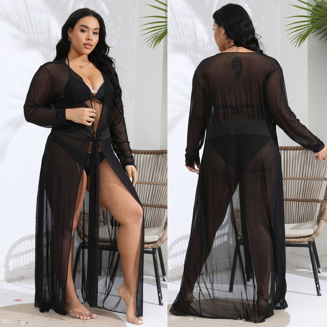 Damen transparenter Strandüberwurf mit verspieltem Taillengürtel Echo Archiv