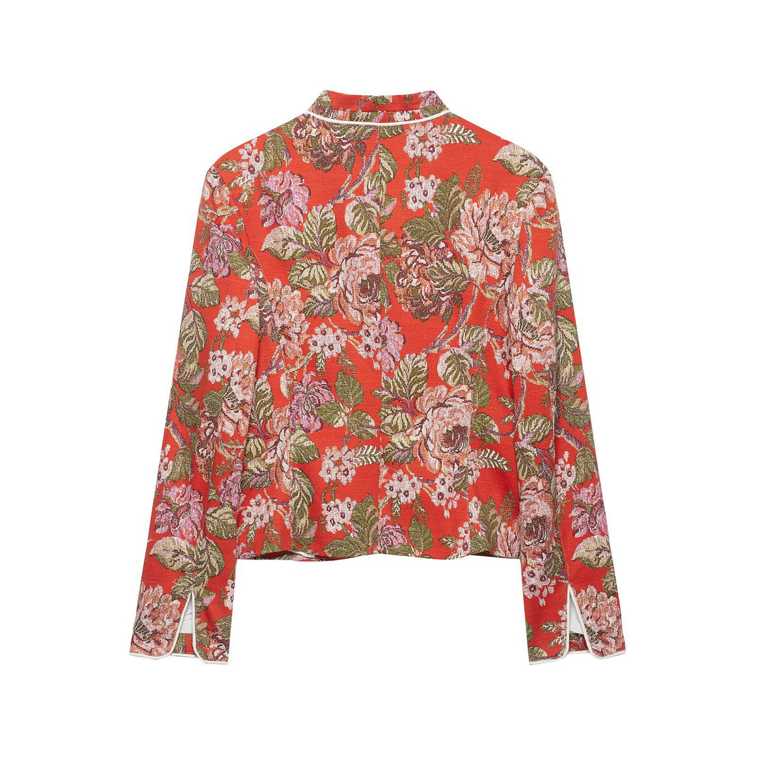 Damen floral gewebte Jacquard‑Bouclé Kurzjacke mit Stehkragen Echo Archiv