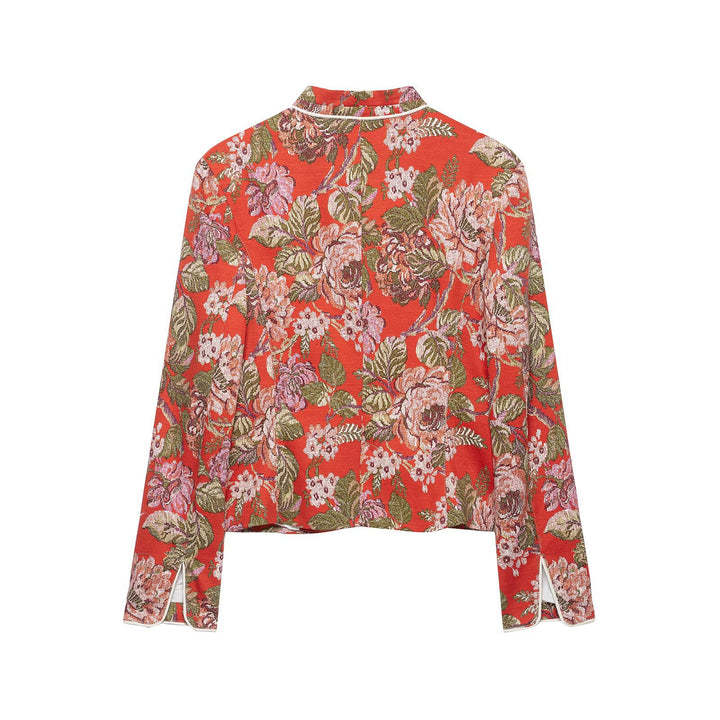 Damen floral gewebte Jacquard‑Bouclé Kurzjacke mit Stehkragen Echo Archiv
