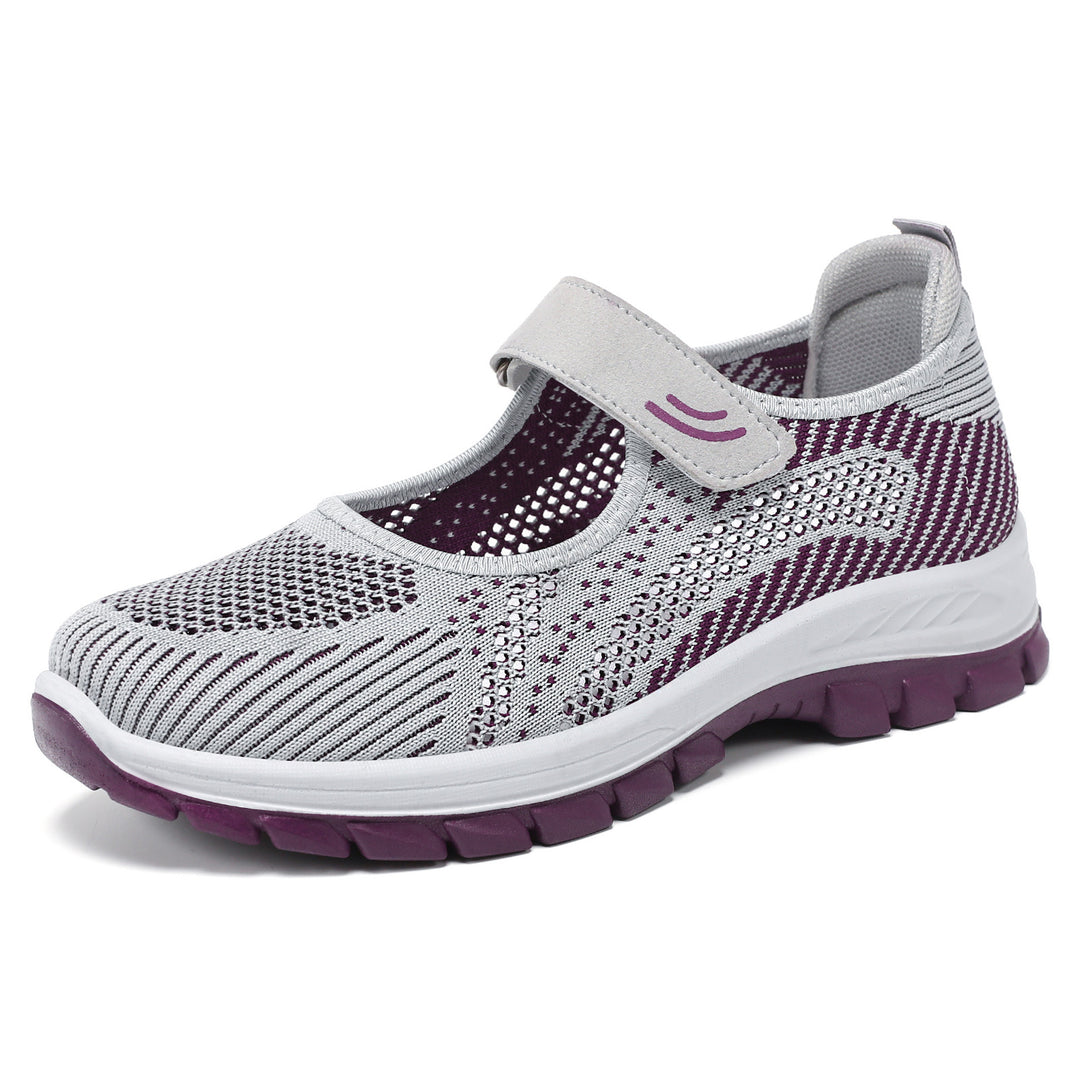 Damen nan atmungsaktive Strick-Mary-Jane-Sneaker mit Klettverschluss, perforiertem Obermaterial und stoßdämpfender EVA-Zwischensohle Echo Archiv