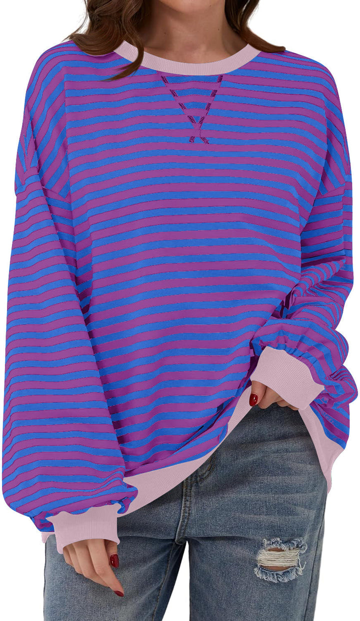 Damen Lässiger Sweatshirt mit bunten Streifen und weitem Schnitt – Avérine