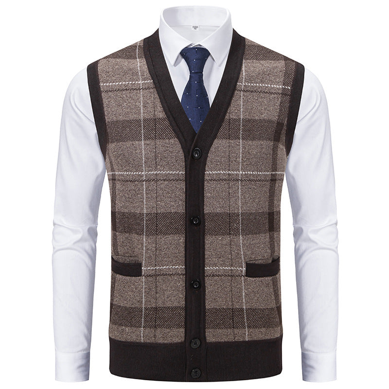 Herren elegante Strickjacke mit modernem Karomuster Echoarchiv