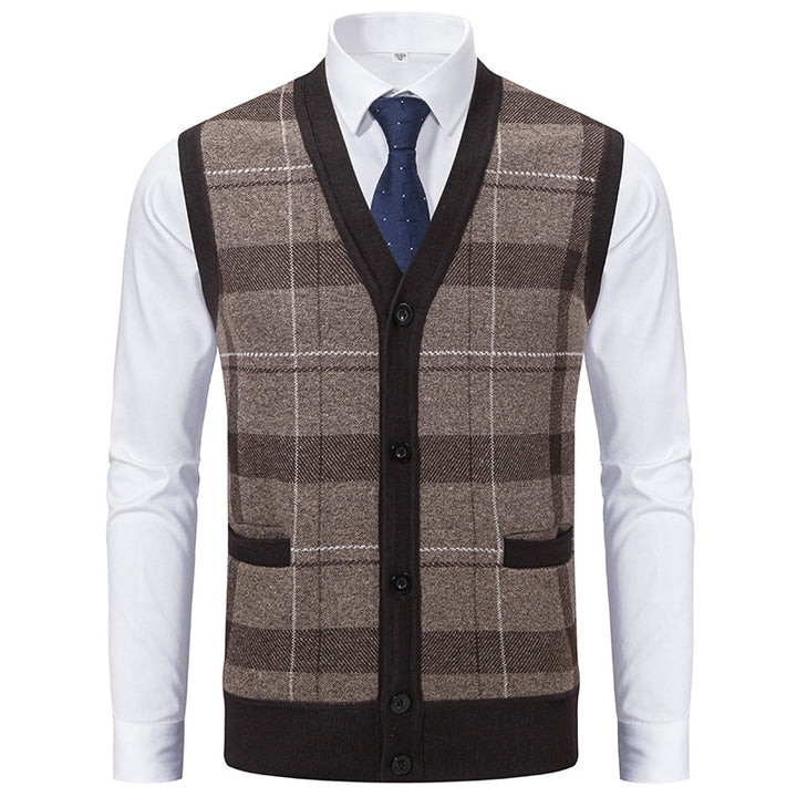 Herren elegante Strickjacke mit modernem Karomuster Echoarchiv