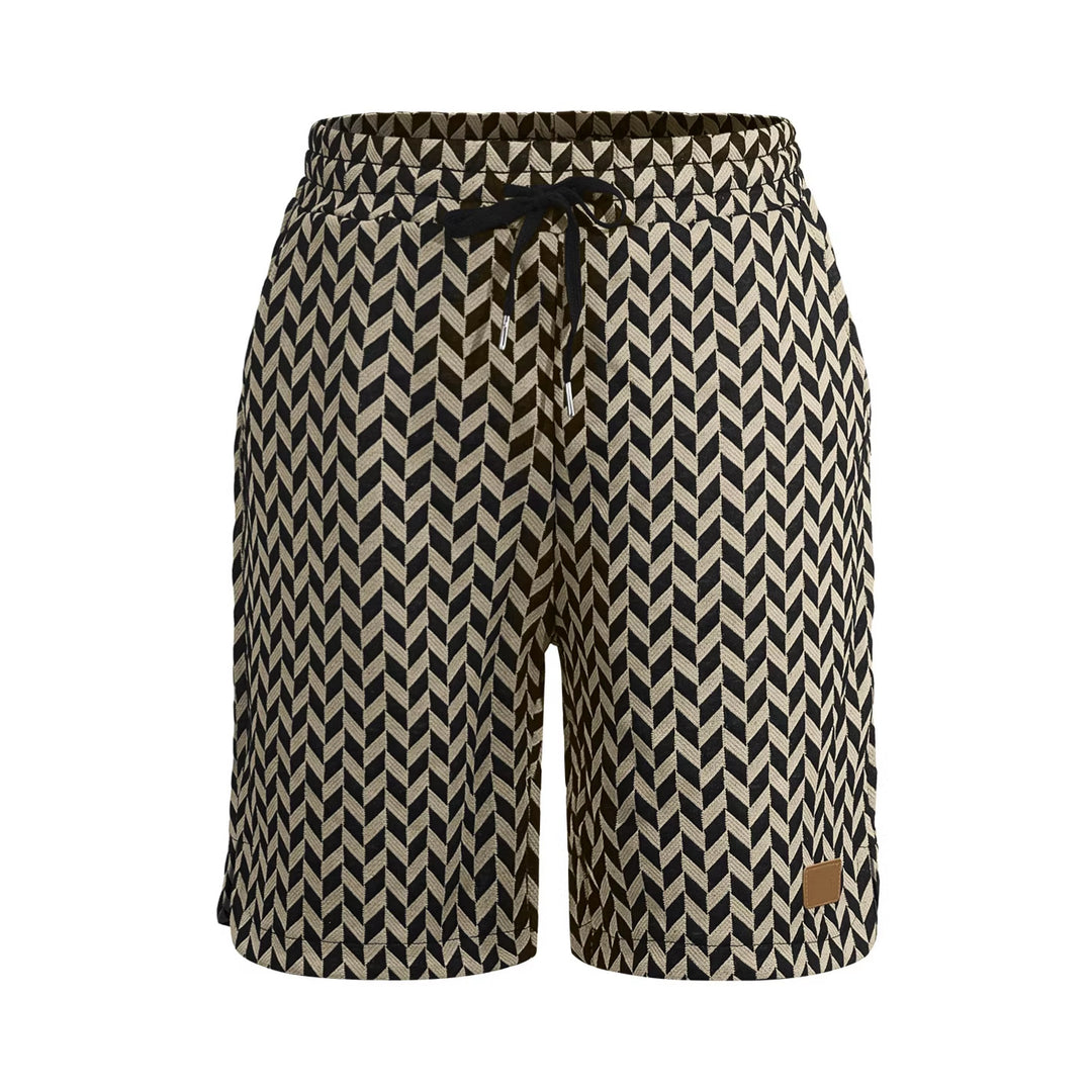 Damen nan Jacquard-Shorts mit elastischem Komfortbund, Tunnelzug und Fischgrätmuster Echo Archiv